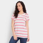 Cotton Stripes Round Neck T-Shirt, Peach, small image number null