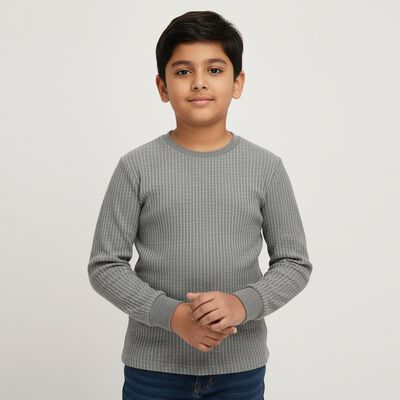 Boys Muted Charcoal Black Round Neck Thermal