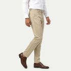 Men's Beige Slim Fit Flat-Front Casual Trousers, गहरा पीला, small