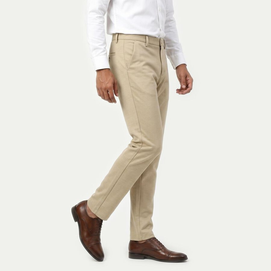 Men's Beige Slim Fit Flat-Front Casual Trousers, गहरा पीला, large