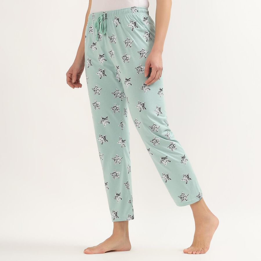 Women's Light Sage Green Regular Fit Solid Cotton Pyjama, हल्का हरा, large