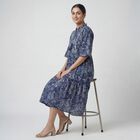 Women's Blue V-Neck Bohemian Dress, Navy Blue, small