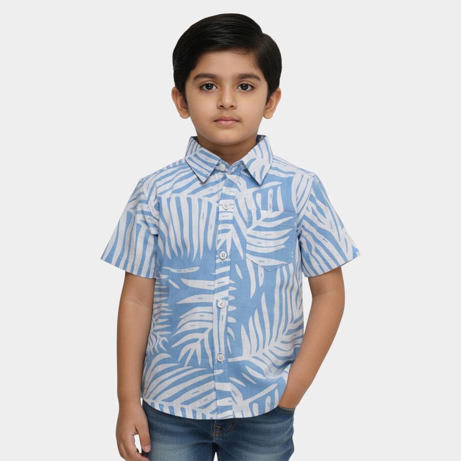 Boys' White Cotton Half Sleeve Classic Collar Casual Shirt, White, large