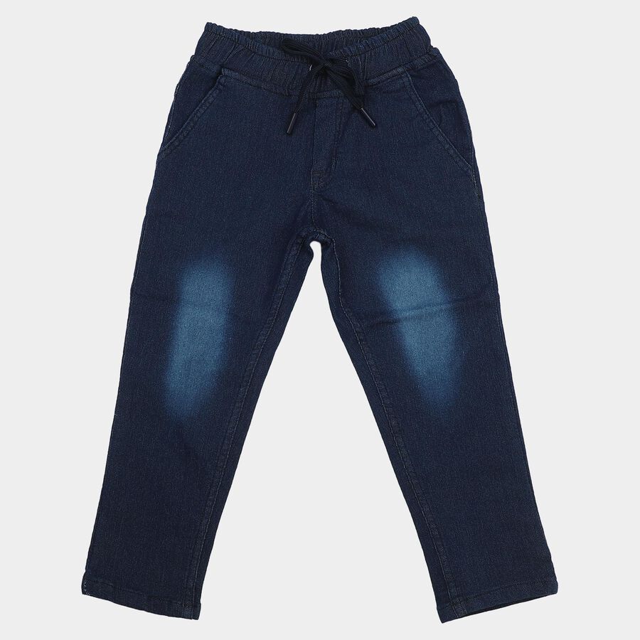 Boys' Navy Blue Straight Fit Washed Jeans, गहरा नीला, large