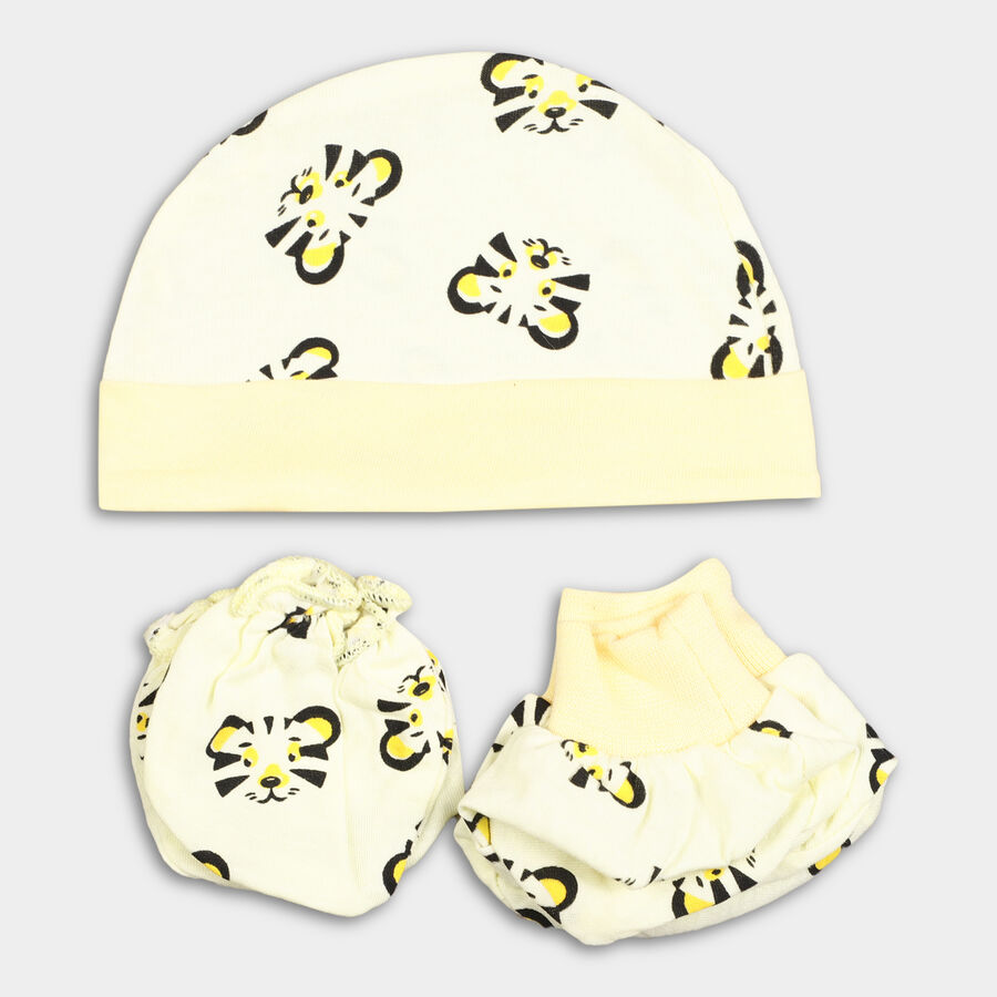Infants' 100% Cotton Gift Set (Cap, Mittens, Booties), Yellow, large