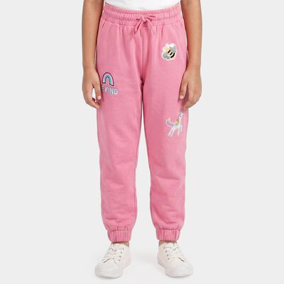 Girls Pink Jogger Fit Graphic Printed Cotton Pyjama
