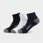 Men's Regular Fit Striped Pack of 3 Socks ( Blue, White, Black ), सफ़ेद, small