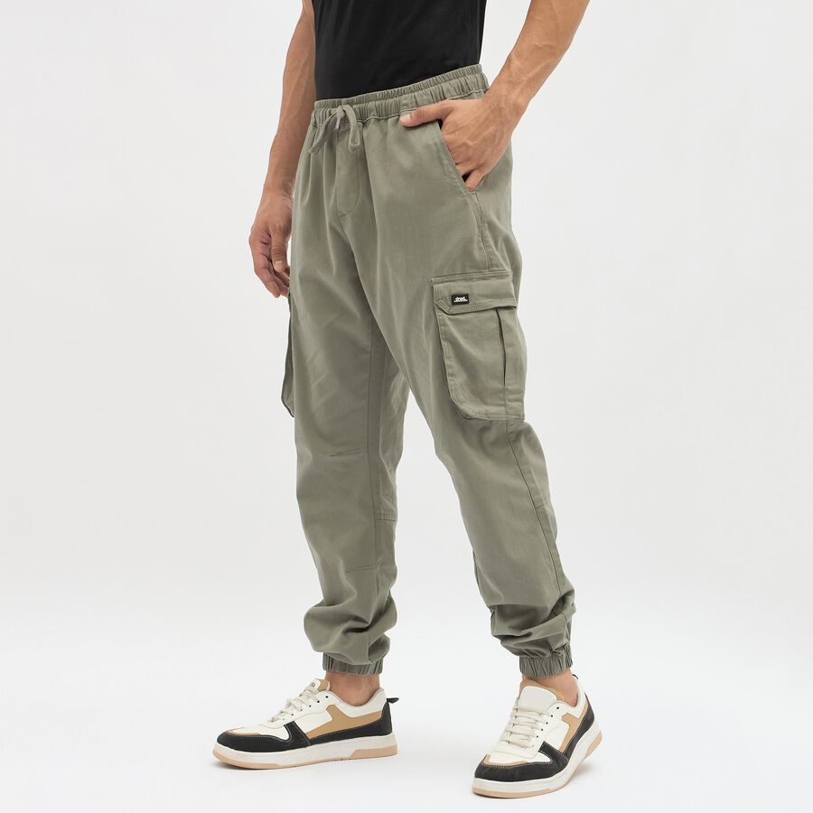 Men's Muted Sage Green Slim Fit Cargo Joggers, Light Green, large image number null