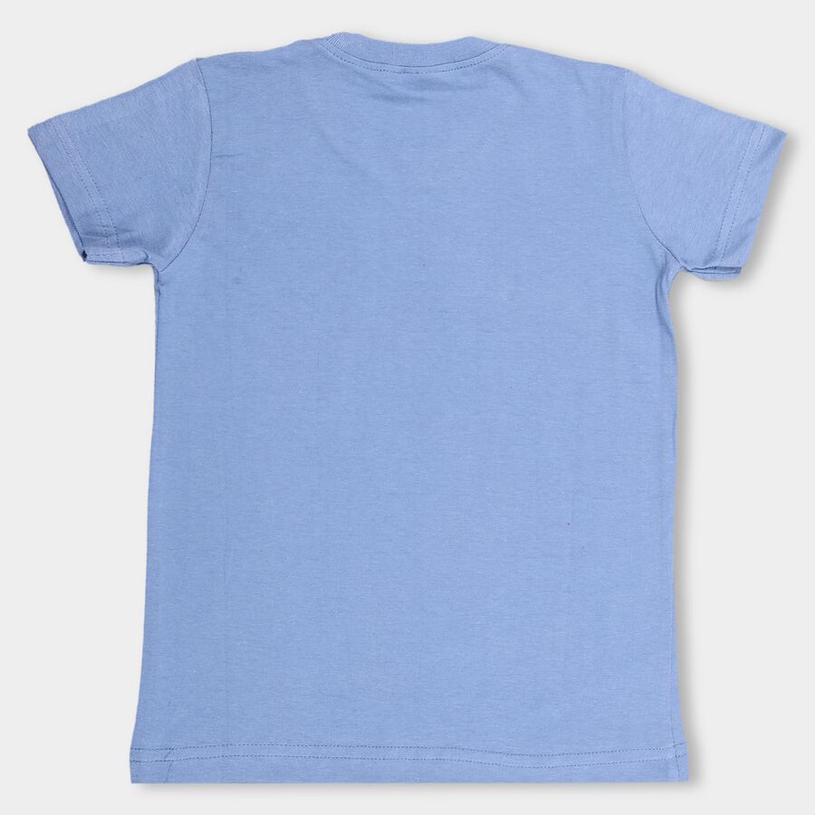 Boys Midnight Blue Cotton Round Neck Casual T-Shirt, Mid Blue, large image number null