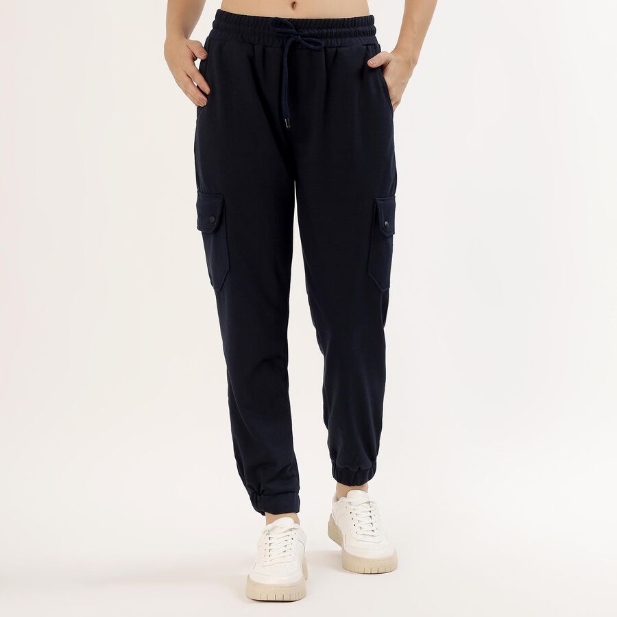 Women's Deep Navy Blue Relaxed Fit Cargo Track Pants, नेवी ब्लू, large image number null