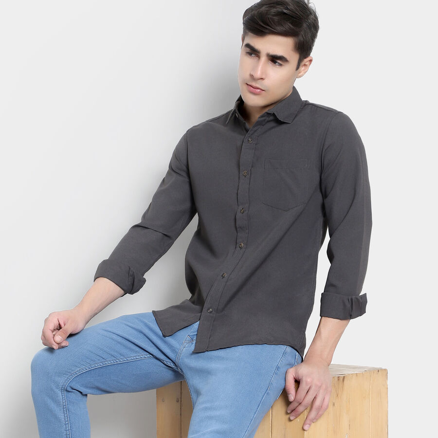Solid Casual Shirt, Dark Grey, large image number null