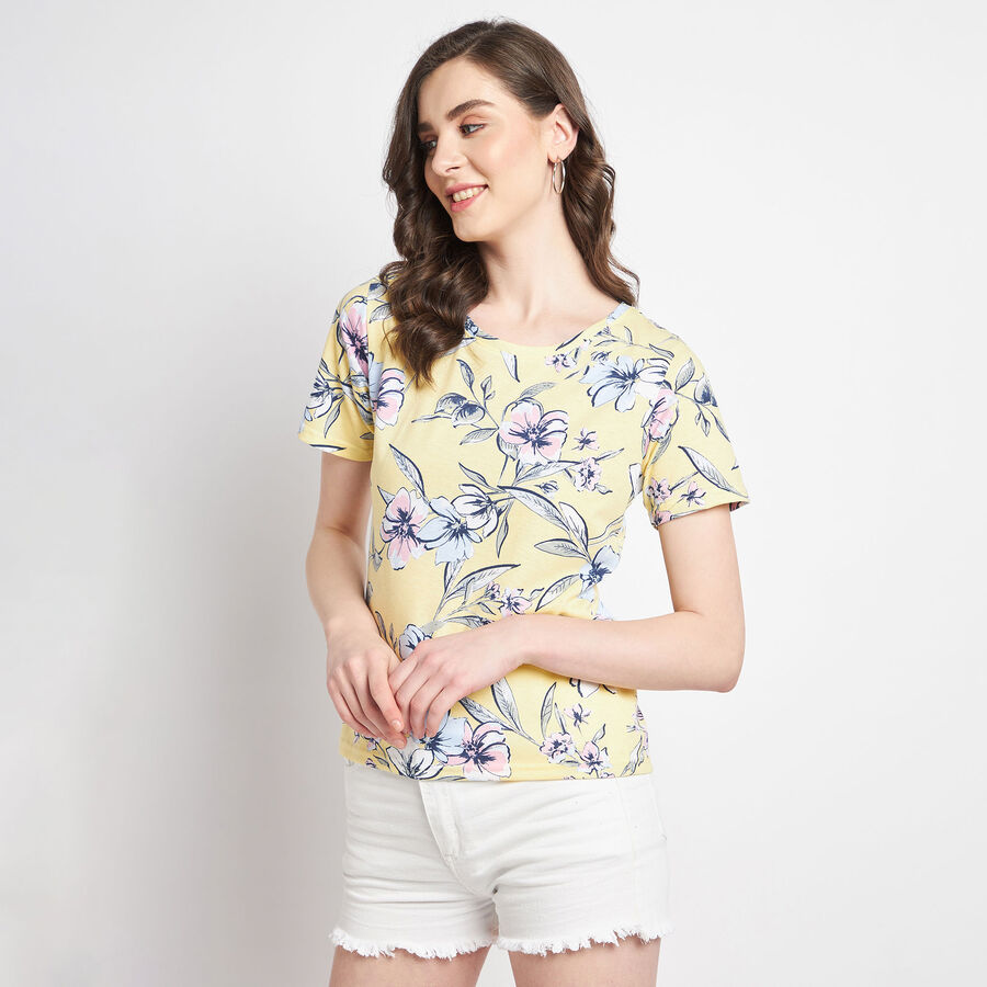 All Over Print Round Neck T-Shirt, पीला, large image number null