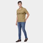 Men's Beige Cotton Spread Collar Casual Shirt, Beige, small