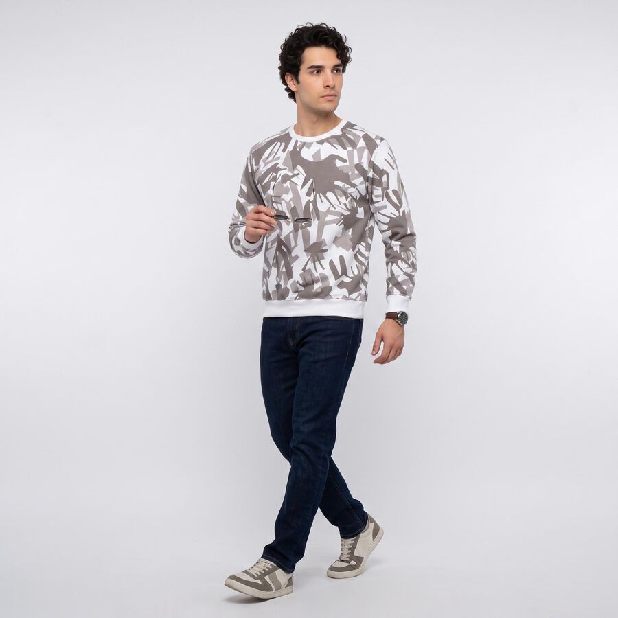 Men's Brown-Color Crew Neck Pullover Sweatshirt, Brown, large