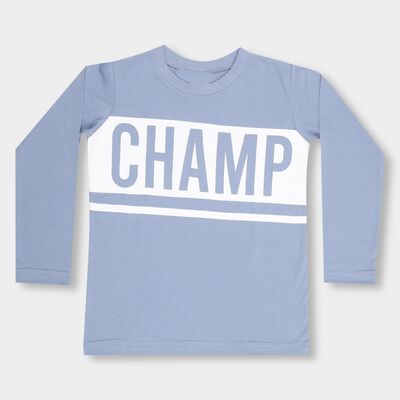 Boys' Light Powder Blue Cotton Blend Round Neck Casual T-Shirt