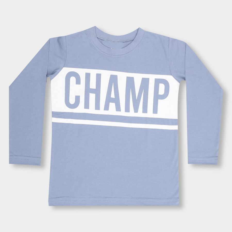 Boys' Light Powder Blue Cotton Blend Round Neck Casual T-Shirt, Light Blue, large image number null