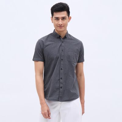 Men's Dark Grey Cotton Regular Collar Casual Shirt