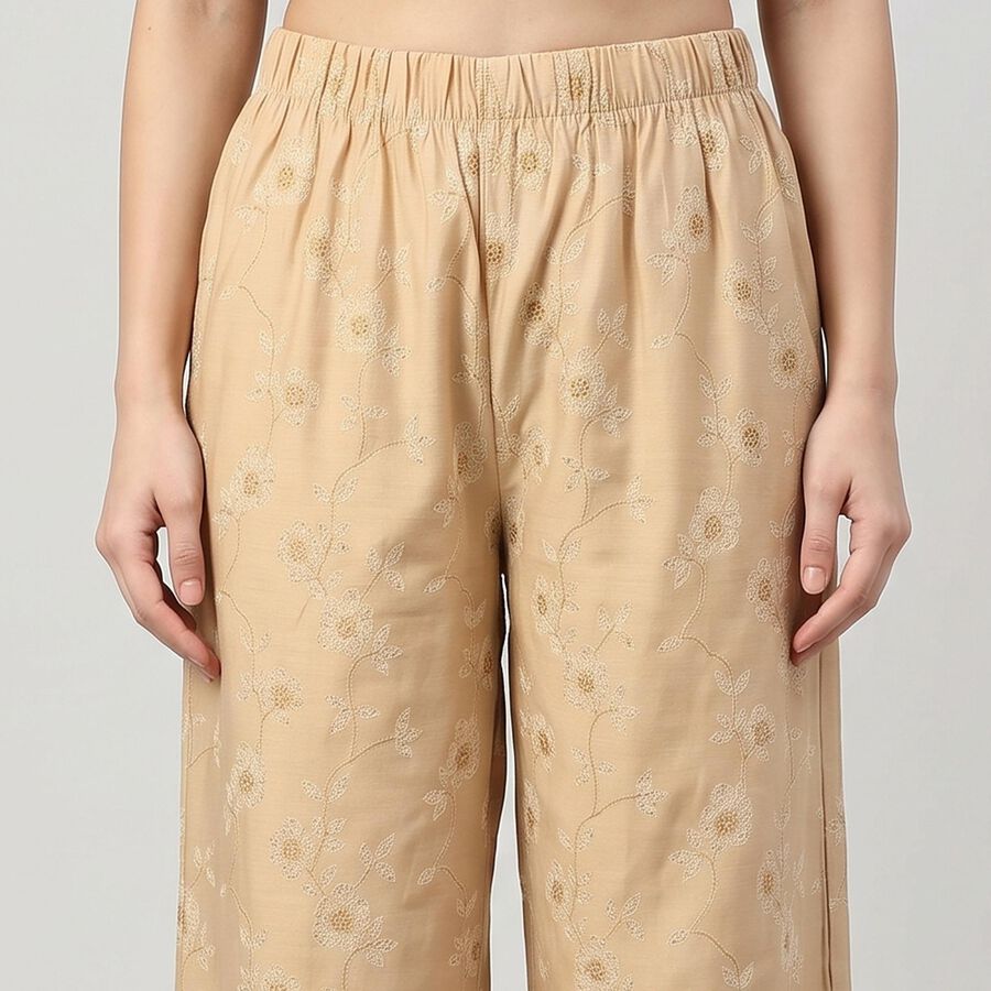 Women's Beige Regular Fit Printed Palazzos, गहरा पीला, large