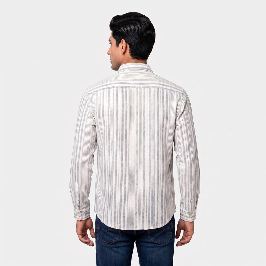 Men's Grey 100% Cotton Long Sleeve Collar Shirt, Light Grey, large
