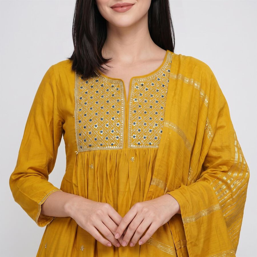 Women's Mustard Embroidered Ethnic Set, Mustard, large