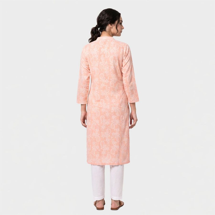 Women's Peach Cotton Round Neck Kurta, Peach, large