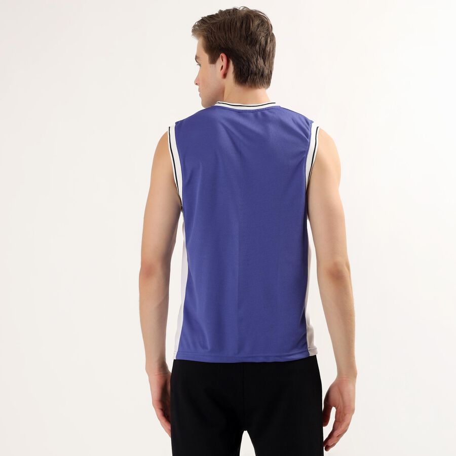 Men's Blue V-Neck Athleisure Sleeveless T-Shirt, Royal Blue, large