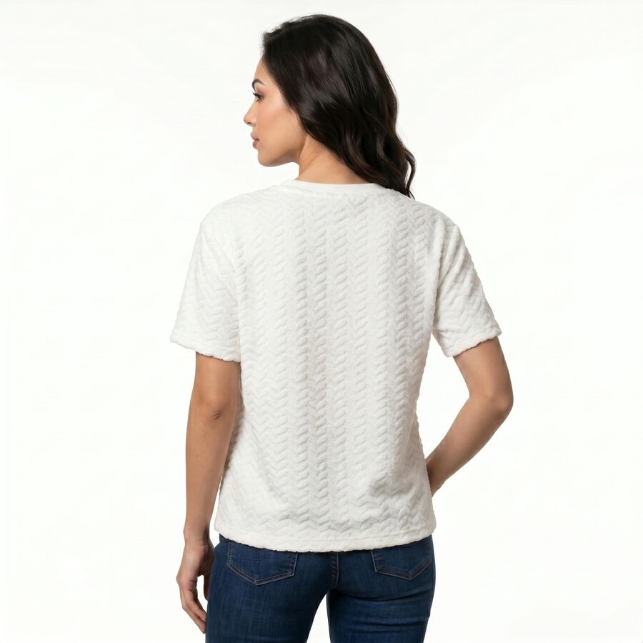Women's White V-Neck Regular T-Shirt, Off White, large