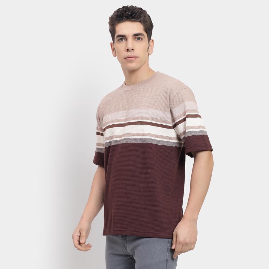 Men's Round Neck Half Sleeves T-Shirt , एक्रू मिश्रित, large