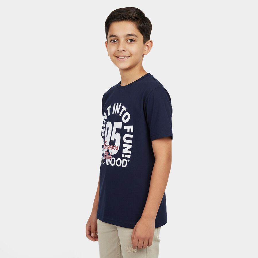 Boys' Half Sleeves T-Shirt, Navy Blue, large