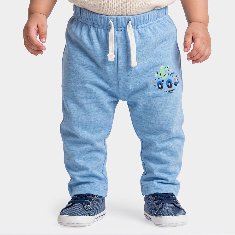 Infants Light Blue Straight Fit Graphic Printed Cotton Pyjama, Mid Blue, large