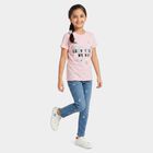 Girls Pink Round Neck Regular T-Shirt, Light Pink, small