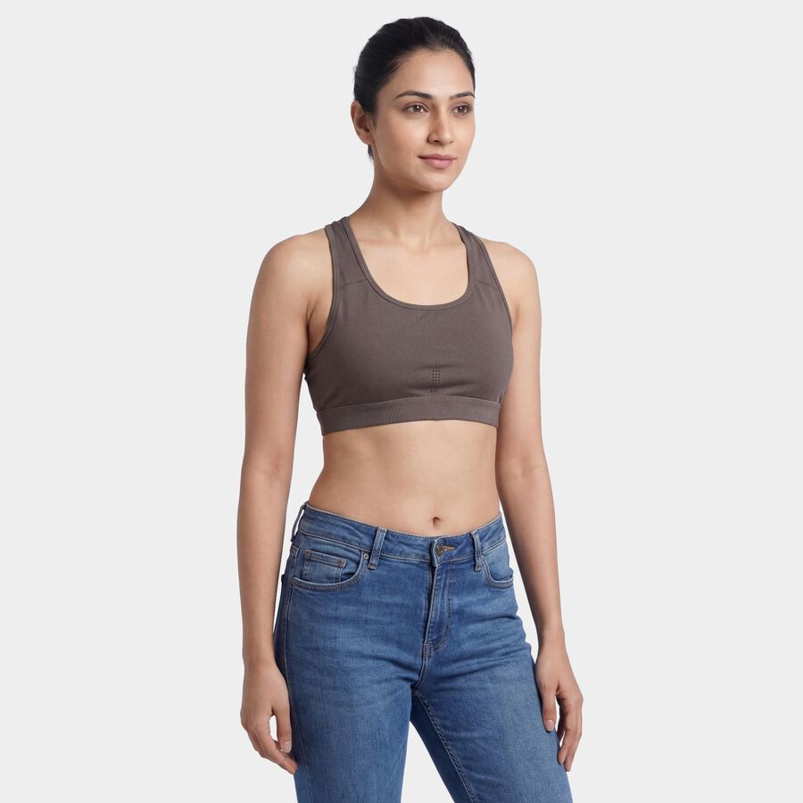 Women's Brown Seamless Sports Bra, Brown, large