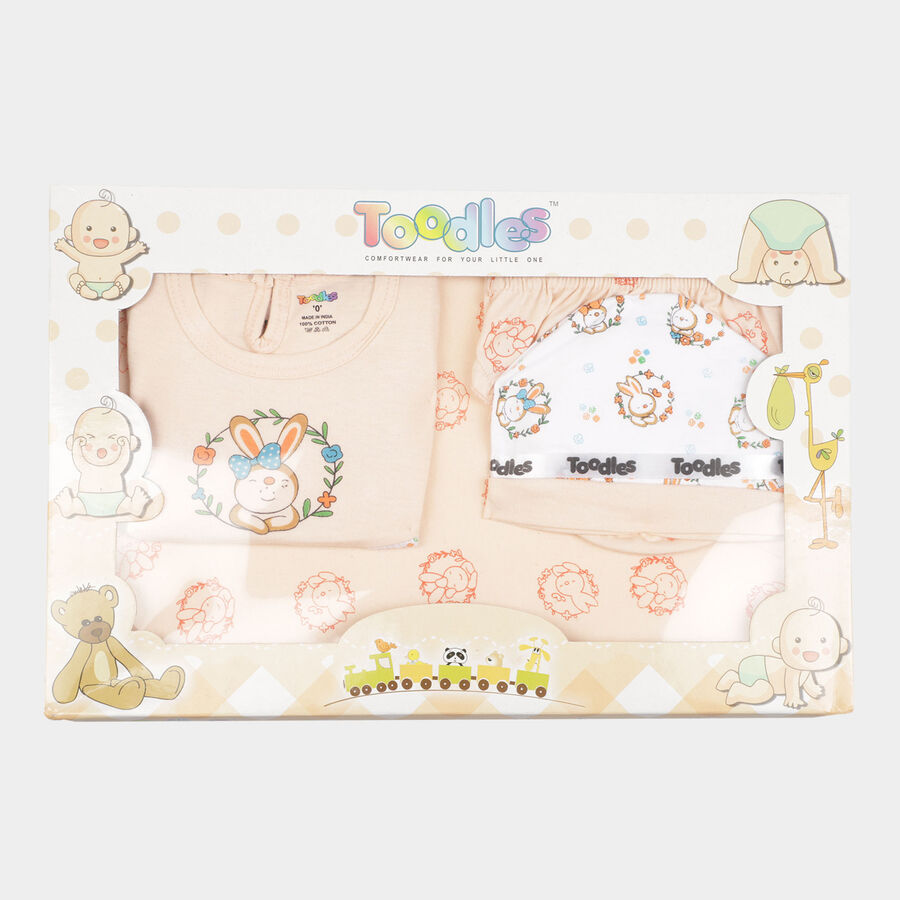 Infants Printed Cotton Baby Gift Set, Peach, large image number null