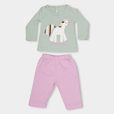 Infants Pastel Green Cotton Round Neck Casual Jumpsuit