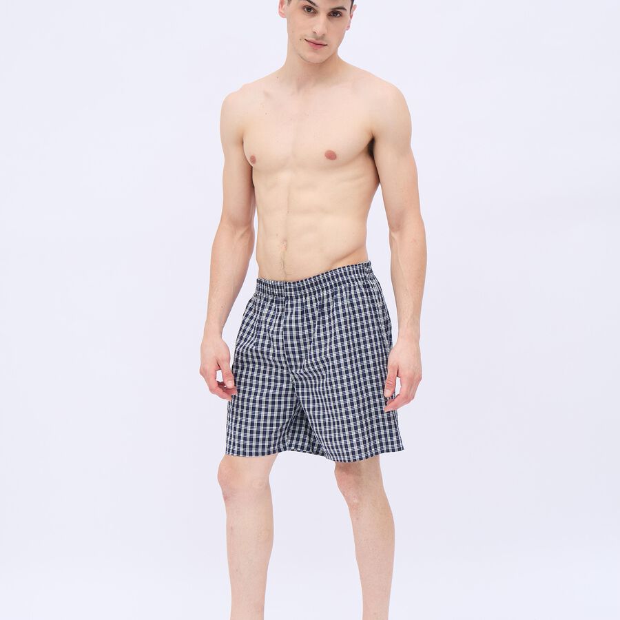 Men's Navy Blue Inner Elastic Checked Boxers, Navy Blue, large image number null