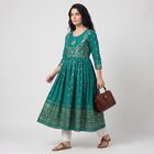 Women's Aqua Scoop Neck Embroidered Kurta, Aqua, small