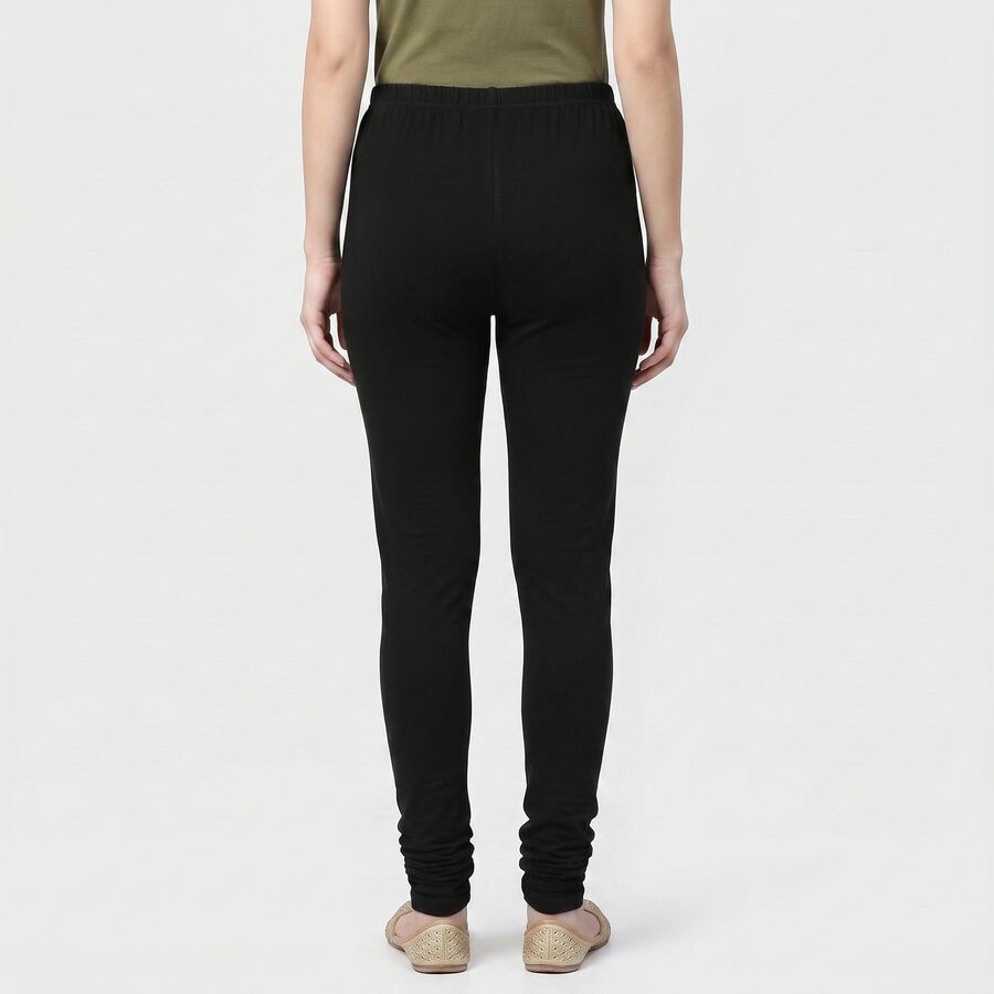 Women's Black Cotton Blend Elastic Waist Skinny Fit Churidar, काला, large