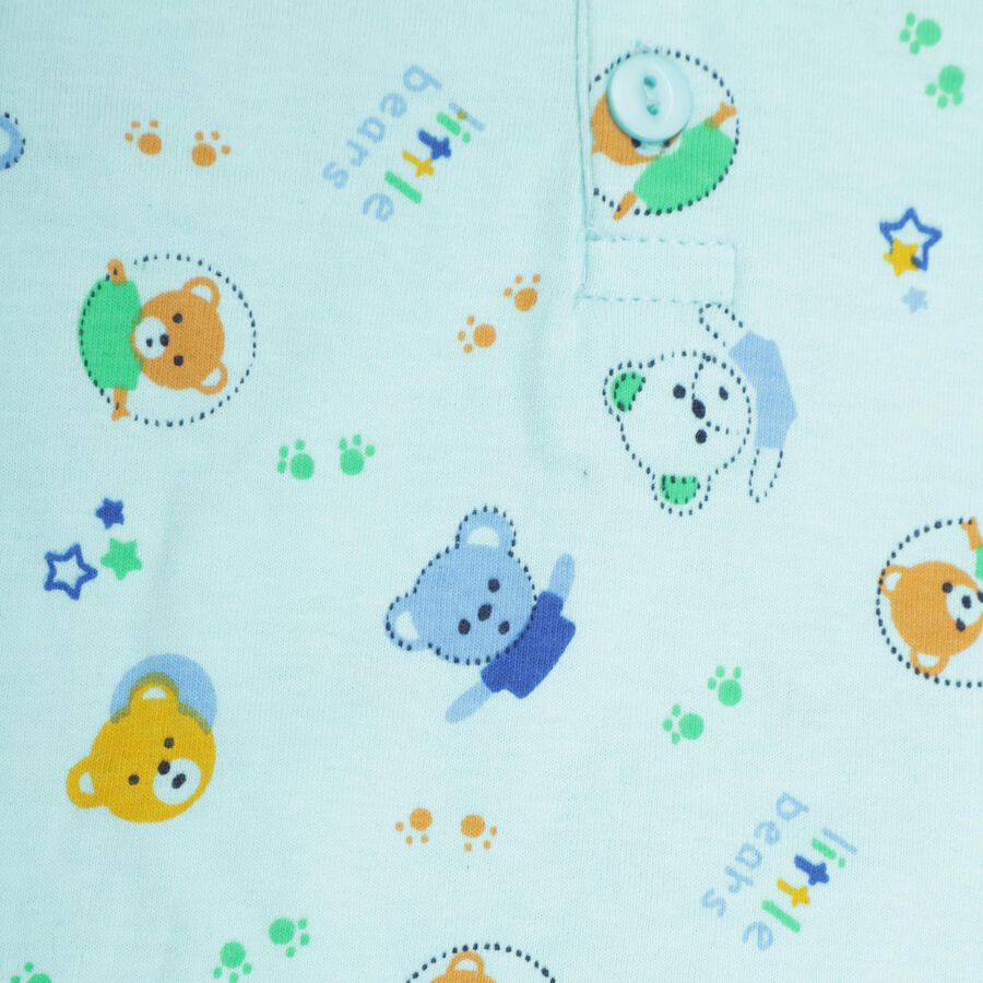 Infants Cotton Printed Night Suit, Aqua, large image number null