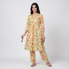 Women's Yellow V-Neck Floral Printed Kurta, Yellow, small