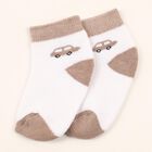 Infants White and Beige Regular Fit Car Design Socks, सफ़ेद, small image number null
