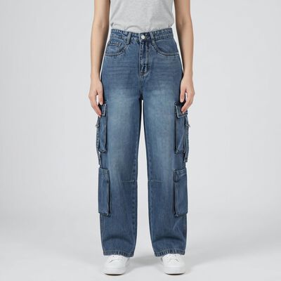 Women's Blue Cargo Fit Utility Jeans