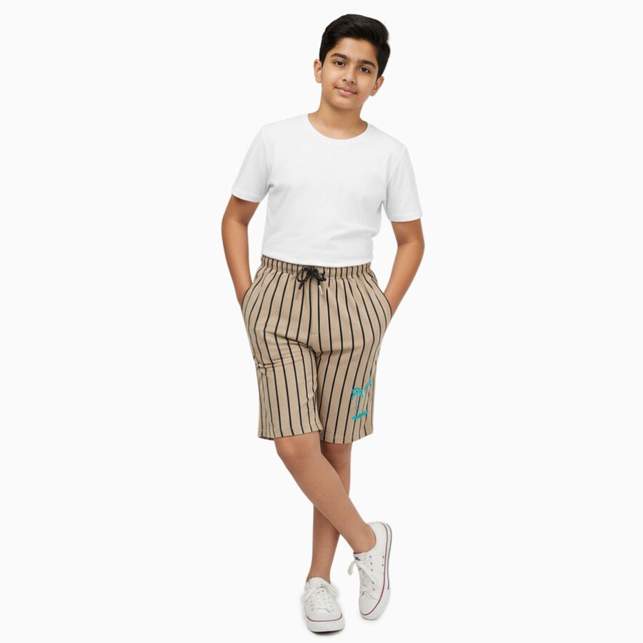 Boys' Muted Charcoal Gray Cotton Blend Casual Fit Bermuda Shorts, गहरा पीला, large