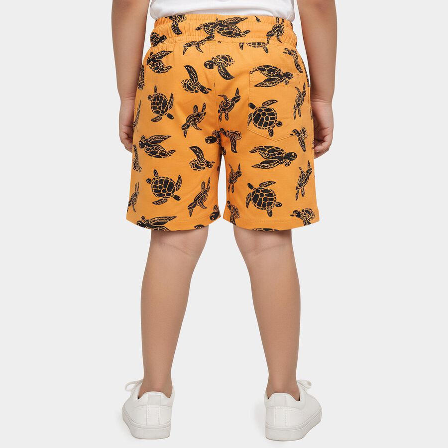 Boys' Orange Regular Fit Printed Bermuda Shorts, नारंगी, large