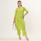 Women's Light Green Cotton Embroidered Ethnic Set, हल्का हरा, small