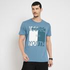 Men's 100% Cotton Round Neck Half Sleeves T-Shirt , मध्यम नीला, small