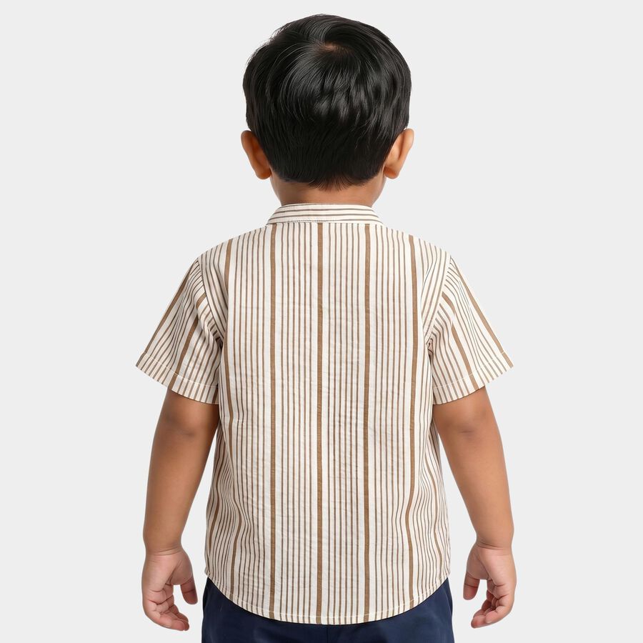 Infants Beige Cotton Mandarin Collar Regular Fit Shirt, गहरा पीला, large