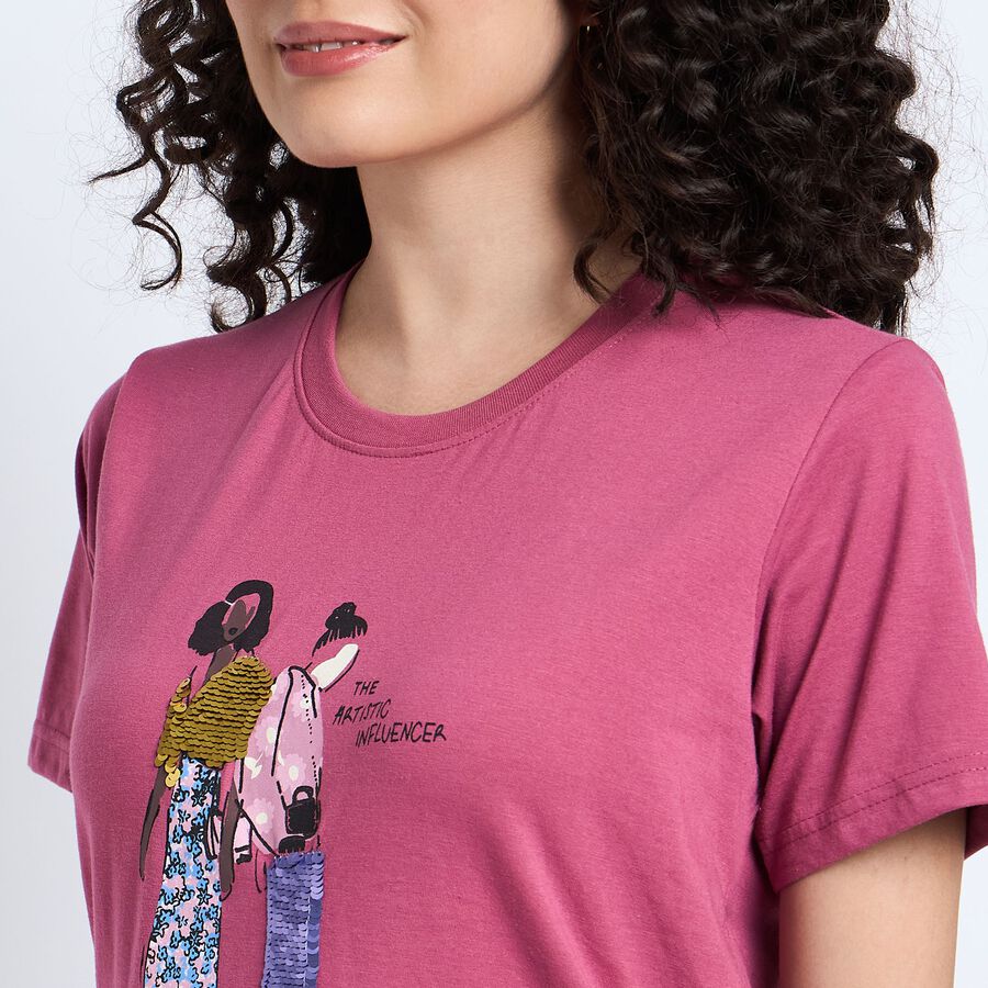 Ladies' Round Neck T-Shirt , गुलाबी, large image number null