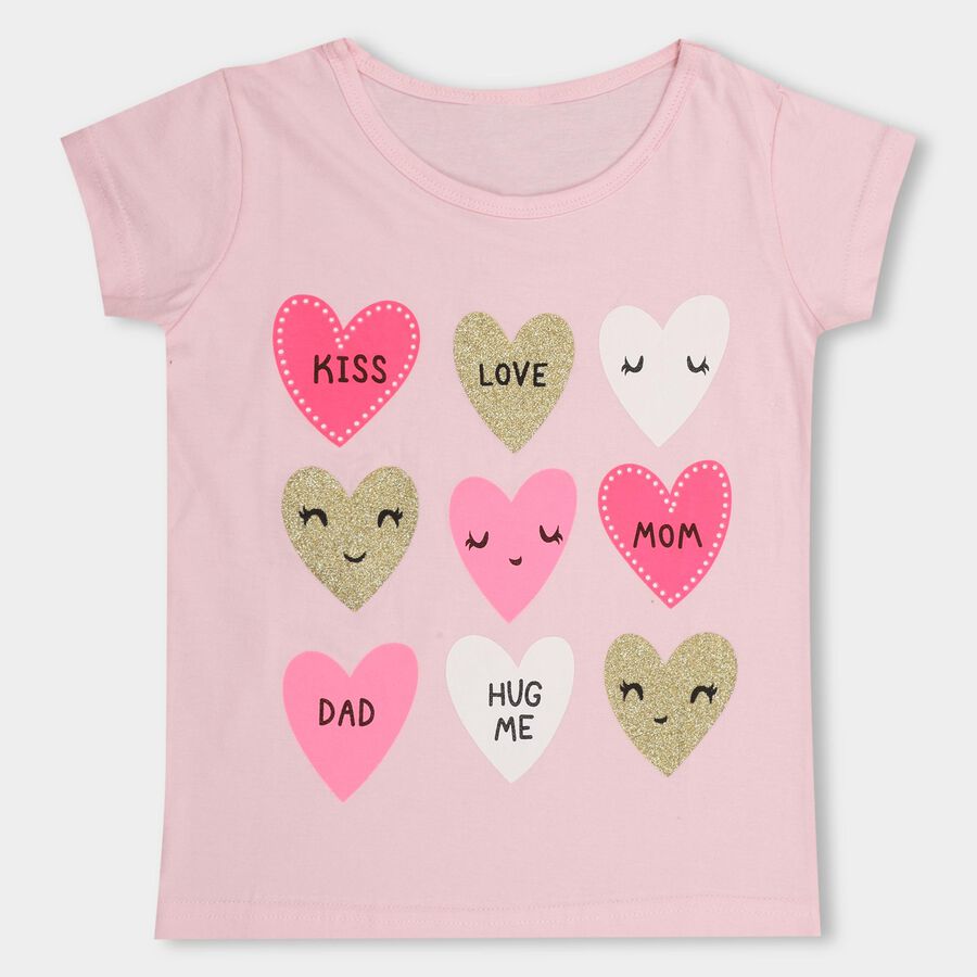 Girls' 100% Cotton T-Shirt, हल्का गुलाबी, large image number null
