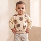 Infants' Beige Round Neck Printed Sweatshirt, Beige, small
