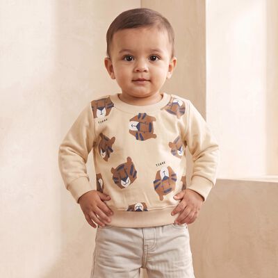 Infants' Beige Round Neck Printed Sweatshirt